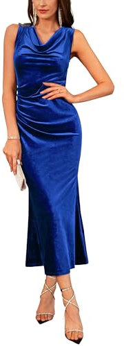 GRACE KARIN Robe de Cocktail en Velours pour Femme, Robe de mariée sans Manches, Robe d'hiver élégante, Bleu Saphir, Taille 36