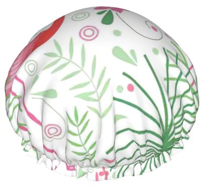 Floral Flamingo Botanik Duschhaube für Frauen, wiederverwendbare Duschhaube, wasserdichte Badekappe für Frauen, langes Haar