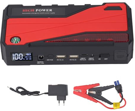GOWENIC 12-V-Autobatterie-Starter, 1000 A Tragbares Dual-USB-LCD-Display, 20000-mAh-Lithium-Batterie-Booster mit Schneller USB-Aufladung, Umfassender Sicherheitsschutz für (EU-Stecker