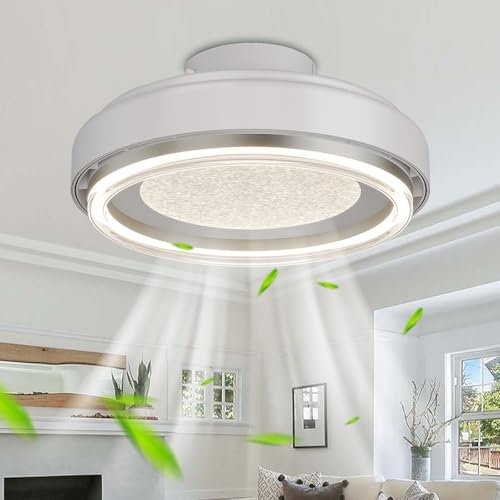 LXTEDJ Purificador de Aire Ventilador Techo con luz, Regulable led lámpara 6 velocidades silencioso con Temporizador Dormitorio Salon Infantil Air Purifier 50cm Blanco -White