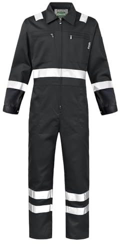 KTWOLEN Mens Work Coveralls High Visibility Overalls Mechanic Jumpsuit Garage Zip Coverall, Black, S