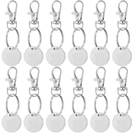 PATIKIL Shopping Trolley Token Key Ring, 12 Pack Stainless Steel Grocery Cart Remover Coin Keychains Unlock Release Key for Meters, Change, Silver Tone