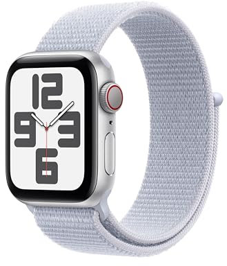 Apple Watch SE (2nd Gen) GPS + Cellular 40mm Smartwatch with Silver Aluminium Case with Blue Cloud Sport Loop - One Size. Fitness and Sleep Trackers,Crash Detection, Heart Rate Monitor, Carbon Neutral