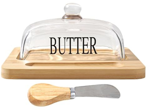Glass Butter Dish - Cheese Dome, Covered Butter Holder | Portable Cake Plate with Lid, Glass Cheese Bell, Butter Holder for Home, Kitchen, Restaurant, Cheese and
