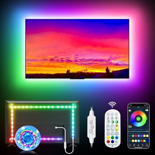 Daymeet TV Lights for 42-60 Inch TV, RGB Music Sync Tv Led Light Color Changing Tv Led Backlights with App/Remote Control, USB Led Strip Lights for Room Gaming Party Decorations