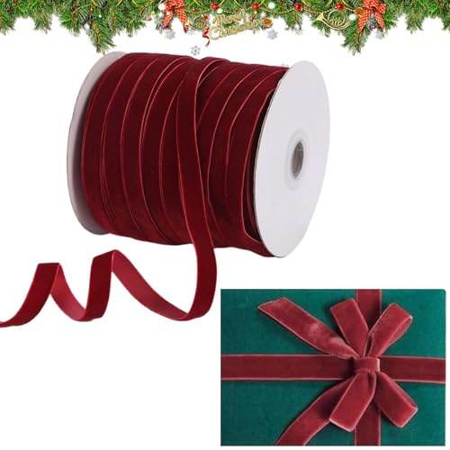 Nastro Di Velluto Rosso Vino, 10mmX45m Per Natale, Confezioni Reg-, Fiocchi Di Velluto Bordeaux Vintage Per Albero Di Natale, Decorazione Ghirlande, Creazione I Fiocchi