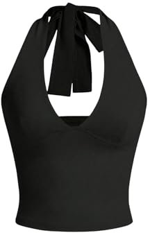GORGLITTER Damen Bauchfrei Crop Top Neckholder Sommertop Ärmllos Casualtop Rückenfrei Croptop Festival Outfit Partytop Sommer Tops Schwarz M