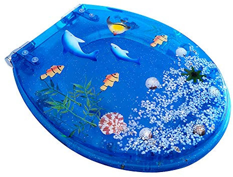 WC-Sitz aus Kunstharz mit echten Muscheln und Sand, antibakteriell, verstellbar, Edelstahl-Scharnier, langsames Absenkautomatik, obere Montage, V/O/U-Form