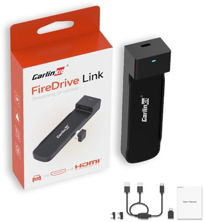 Carlinkit Fire DriveLink Adaptateur - Convertit CarPlay Filaire pour Fire TV Stick Streaming, sans Couture pour Streaming de Netflix, Youtube, TikTok et Plus, Plug & Play