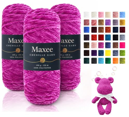 Maxee Chenille Wolle zum Häkeln,300g weiches Häkelgarn,29‑Hell‑Rosalila | Weiche Wolle zum Häkeln und Stricken aus 100 % Polyester; samtiges Chenille Garn für Amigurumi, Decken, Schals und Kissen