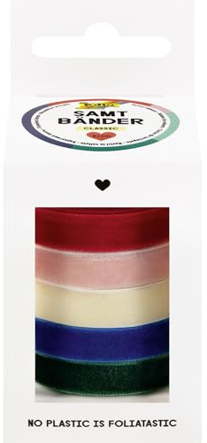 folia 12142 - Nastri di velluto CLASSIC, 5 x 2 m, mix di nastri di velluto in colori classici, come nastro decorativo per fiocchi o come nastro da regalo