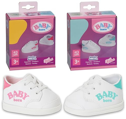 BABY born Sneaker – 1 paio di scarpe per bambola in 2 possibili design – Selezione casuale del modello – Abbigliamento per bambole di alta qualità – Accessorio per bambole da 43 cm