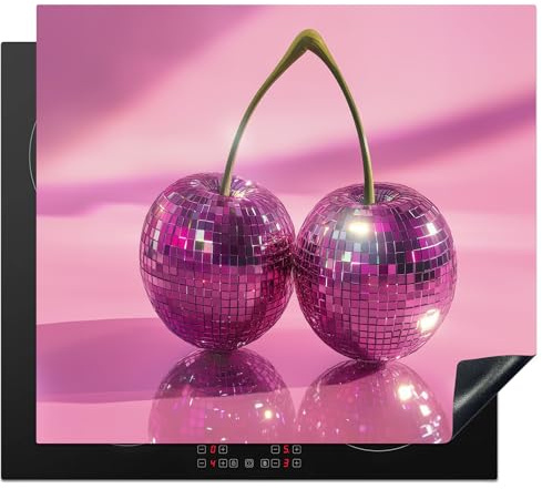 KitchenYeah© Herdabdeckplatte Einteilig Küche Ceranfeld Abdeckplatte | 60x52 cm - Cerankochfeld Abdeckung Induktionskochfeld Schutzmatte Glitter - Discobulb - Rosa - Kirsche