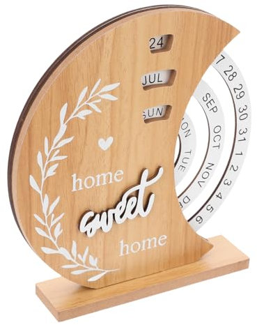 Operitacx Mondkalender Aus Holz Mit Drehfunktion Ewiger Datumstischkalender Kreativer Holzdrehkalender Für Schreibtischdekoration Und Organisation