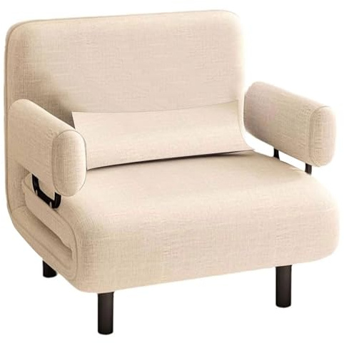 Sessel Mit Schlaffunktion Umwandelbares Sesselbett Hergestellt Aus Kohlenstoffstahlrahmen Sofa Bett Mit Kissen Und Seitentasche 3 Konvertierungsmodi 63 * 60 * 78CM(White)