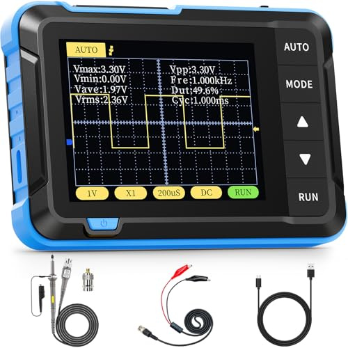 FNIRSI DSO152 - Osciloscopio de mano - Kit de osciloscopio digital TFT de 2.8 pulgadas, 200 KHz, ancho de banda 2.5 MS/s, alta tasa de muestreo, osciloscopio de bolsillo portátil, función de disparo