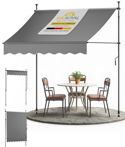 Sol Royal Klemmmarkise 2m breit ohne Bohren – Klemm-Markise mit Handkurbel Balkon Terrassen Sonnenschutz - Standmarkise Anthrazit UV-Beständig Balkonmarkise zum Klemmen Witterungsbeständig BM3