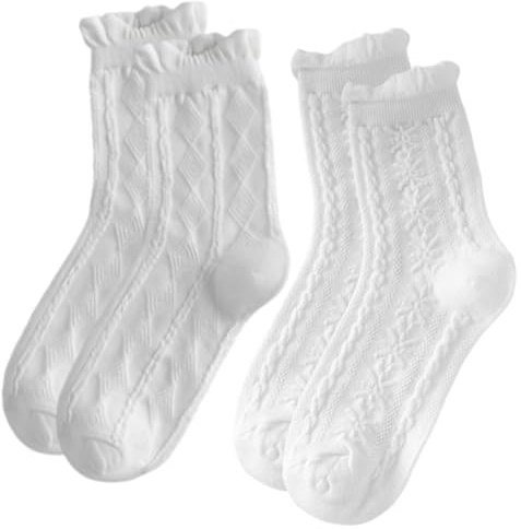 WUSJCOF 2 Paar Trachtensocken Damen Dirndl Socken mit Rüschen Spitzensocken für Oktoberfest Trachten Outfit Zubehör für Frauen