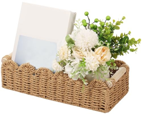 MENIBBLER Woven Storage Basket Handmade Paper Rope Toilet Tank Topper Basket Compact Woven Box Organiser for Bathroom Living Room