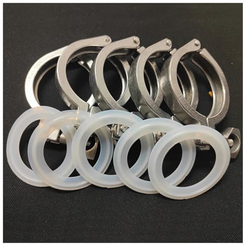 DUOCAI Tri Clamp Stainless Steel Sanitary 1- 4 Inch Sanitary Stainless Steel Tri Ferrule Clamps SS304 Fit for Pipe Flange With Silicone gasket(5PCS,119mm 4in)