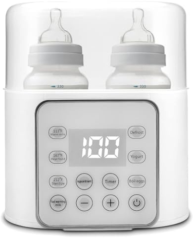 Chauffe-biberon 2 biberons Chauffe-lait de bébé Décongélation avec mode constant 24H Contrôle intelligent de la température Écran LCD Chauffe-lait maternel 9-en-1 Chauffage pour lait maternel Formule