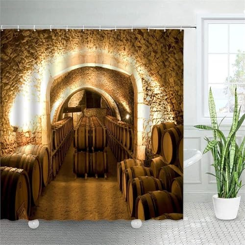 Duschvorhang 240x200 cm Vintage-Weinkeller Duschvorhang Weinkeller Bad Vorhang Anti Schimmel Wasserdicht 3D Shower Curtains Waschbar Polyester Stoff Duschvorhänge für Badewanne Badezimmer D-552