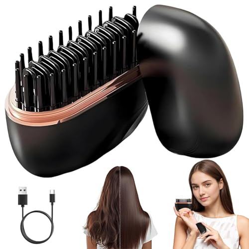 Mini Glätteisen Kabellos, Haarglätter Bürste, Wiederaufladbare Tragbare Glättbürste mit 3 Temperaturstufen & Aufheizen in 30s, Mini Hair Straightener Brush für Reise & Unterwegs