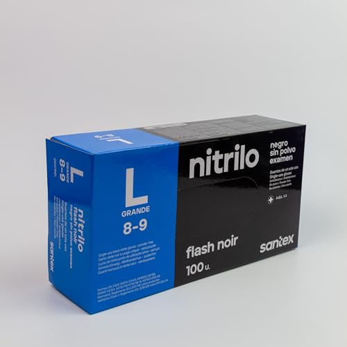 Santex Guantes de Nitrilo, Talla L, Negro, Sin Polvo, 4.5g, Ergonómicos, Sin Látex, Para Uso Profesional y Doméstico en Cocina
