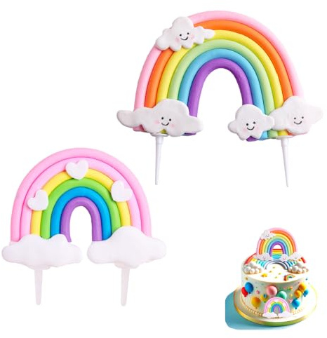 Regenbogen Tortendeko Kindergeburtstag,2 PCS Weicher Keramik Kuchen Topper Bunt,für Mädchen Jungen Geburtstagsparty,Torten Deko Rainbow Cake Verzierung,Personalisierte Geburtstagstorte Dekoration