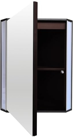 Armoire à pharmacie d'angle éclairée avec miroir 61 cm - Fixation murale - Porte battante droite - 2 étagères - Finition marron élégante - Solution d'économie d'espace pour votre salle de bain