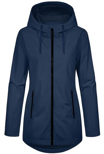 HEEKPEK Chaqueta Mujer Entretiempo Abrigo Ligero Largo Primavera Cazadora | Longitud Media Cortavientos Otoño Parka,con Capucha Casual Transpirable,Zip Up Chaquetas con Bolsillos