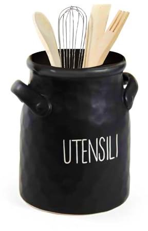 MA MAISON Porta Utensili di Ceramica - da Cucina, con Scritta, Posate, Organizzatore, Design Matte o Brillante, Elegante, Decorativo, Funzionale, Salvaspazio - Varie Misure