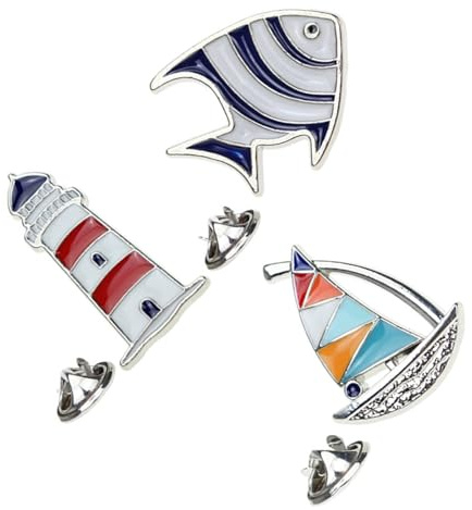 SUPVOX 3 Stück Broschen Marine Stil mit Segelboot Leuchtturm Tropischen Fischen Legierung Schmuckpins für Damen Taschen und Kleidung