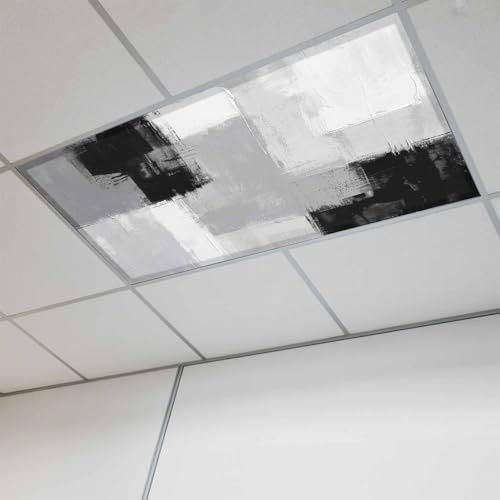Fluorescent Light Covers, Black Grey Magnetic Light Covers for Ceiling Lights, Abstract Geometric Color Block Oil Painting Fluorescent Ceiling Shade Filters for Classroom Bedroom Office 4x2Ft x 1PCS