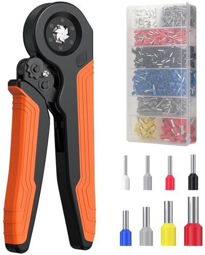 Proster Pinza Crimpatrice Esagonale 0,5-10 mm² con 1200 Puntalini Elettrici Isolati, Kit Crimpatrice Capicorda con Pinza Cricchetto Autoregolante per Cablaggi, Terminali a Crimpare e Fai da Te