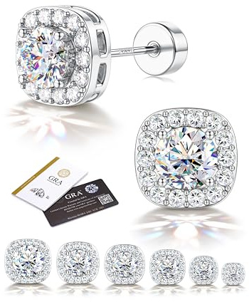 Adramata Boucles d'Oreilles Moissanite Femme Homme, Puces d'Oreilles Argent Sterling 925 Hypoallergéniques Dos Plat, Boucles Diamant Plaqué Or Blanc 14K, Moissanite D Couleur VVS1