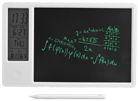 ASHATA 10-Zoll-LCD-Schreibblock, Löschbare Elektronische Tafel mit Digitaluhr für Alle Altersgruppen bei der Arbeit und zu Hause (WHITE)