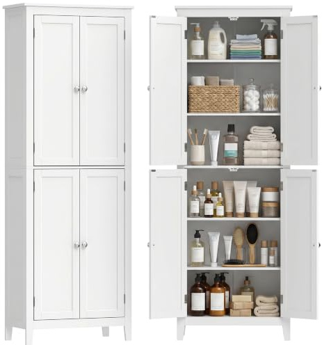 HOMCOM 170 cm Tall Bathroom Storage Cabinet with Adjustable Shelves White | Freestanding Narrow Bathroom Cabinet, Laundry Room, Living Room, Entryway, Kitchen