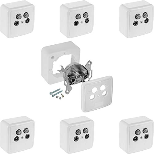 Poppstar 7x SAT Socket (4-hole antenna socket), terminal socket for SAT, TV and cable connection (digital/analog), suitable for surface/flush mounting