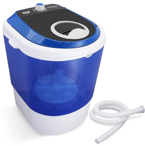 Pyle Upgraded Version Portable Washer - Top Loader Portable Laundry, Mini Washing Machine, Quiet Washer, Rotary Controller, 110V - For Compact Laundry, 4.5 Lbs. Capacity, Translucent Tubs