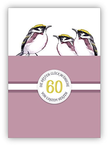 16x Schöne Geburtstagskarte zum 60. Geburtstag, Diamantenen Hochzeit, 60 Jahre Ehe Jubiläum mit Vögeln in lila: 60 Die besten Glückwünsche von ganzem Herzen • Glückwunschkarte für beste Freunde