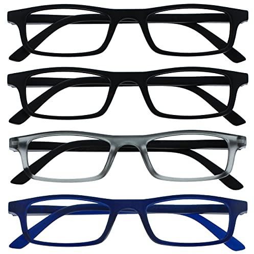 OPULIZE TED Reading Glasses for Men Women - Lightweight Narrow Rectangular Matt Frame - Spring Hinges Multipack