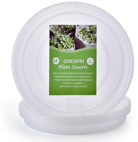 GRESPRI 6 Paquetes de platillos Transparentes de 14 Pulgadas, bandejas de plástico Resistente, platillo de plástico Duradero para Plantas de Interior y Exterior (Base de 12.5 Pulgadas)