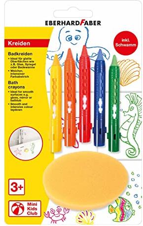 EBERHARD FABER 524105 - Set de craie pour le bain, 5 crayons pour le bain et éponge, lavable sans résidus