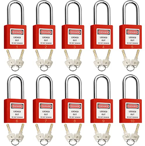 Lockout Tagout-Schlösser, Sicherheitsvorhängeschloss, unterschiedlich schließend, Loto Sicherheits-Vorhängeschlösser zum Aussperren, 10 Stück mit Nummer (Rot 1–10)
