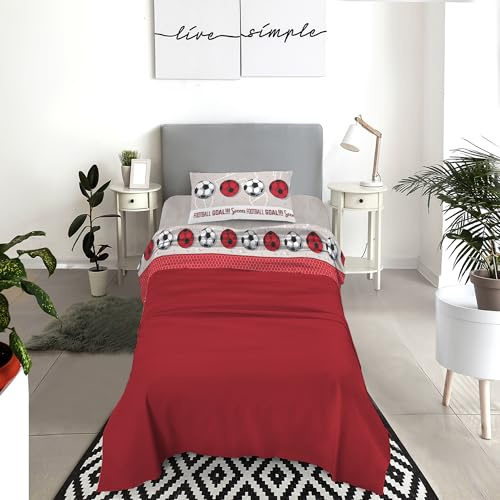 IlGruppone Completo letto lenzuola, stampa digitale calcio 100% cotone, made in italy - Rosso - Singolo