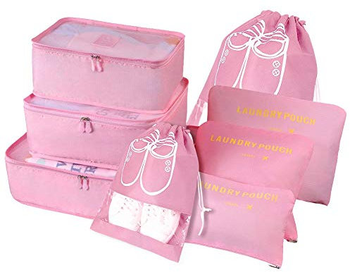 Vicloon Set di Organizer per Valigie, 8 in 1 Organizer Valigia, Viaggio Accessori Utili, Travel Bag per Vestiti, Scarpe, Cosmetici Deposito classificato, Packing Cubes Organizer Viaggio Salvaspazio