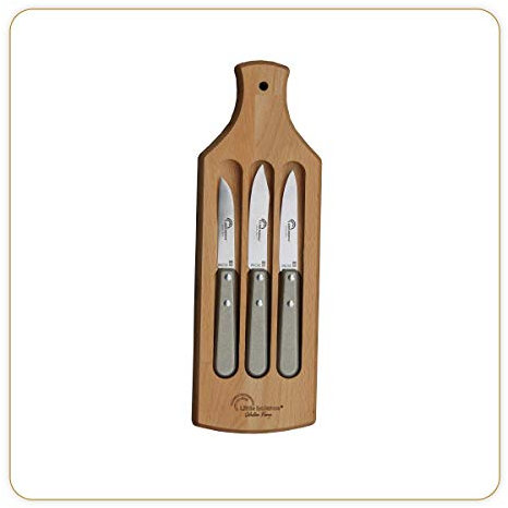 Little balance 8425 - Coffret 3 couteaux Office - Fabrication 100% française - Set 3 couteaux de cuisine - Lame Inox Esprit de Thiers - 2 Couteaux office - 1 Couteau Bec d'Oiseau - Planche à découper