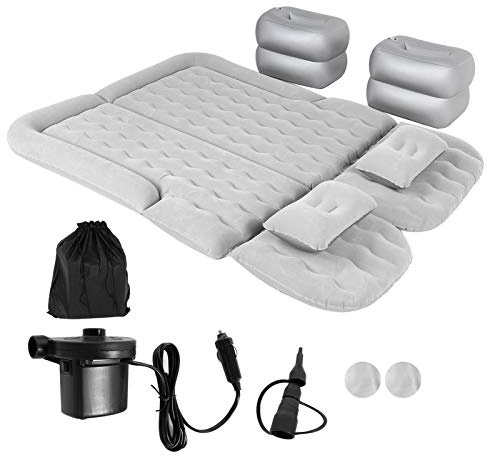 Ausla Matelas gonflable de voiture pour siège arrière, lit gonflable de SUV pliable avec oreillers et pompe à air électrique, pour voyages, camping, 174 x 126 cm (Gris)