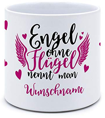 printplanet® - Blumentopf mit Namen oder Text selbst gestalten - Pflanztopf Bedrucken - Motiv: Engel (weiblich)